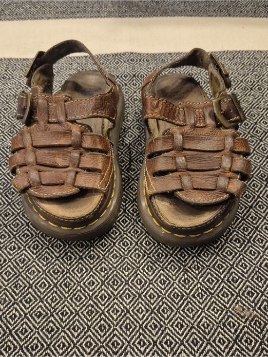 Dr. Martens Brown Leather Fisherman Sandals with Yellow Stitching